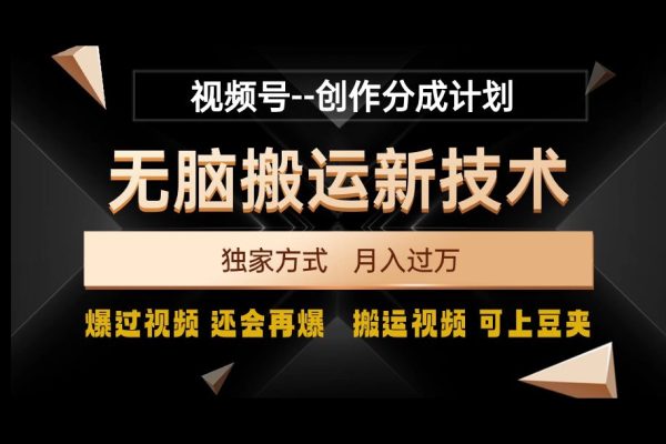 視頻號無腦搬運新技術，破原創壕流量，獨家方式，爆過視頻，還會再爆【揭秘】